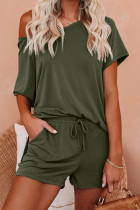 Green Raglan Top and Shorts Knit Lounge Set