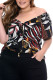 Black Tropical Print Plus Size Top