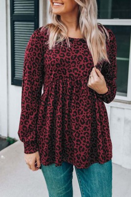 Red Leopard Long Sleeve Flowy Top