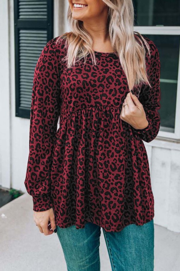 Red Leopard Long Sleeve Flowy Top