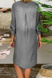 V Neck Button Washed Denim Dress