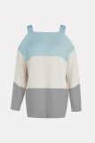 Color Block Strappy Cold Shoulder Pullover Sweaters