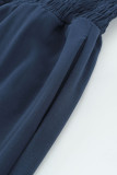 Blue Flutter Sleeve Smocked Wide Leg Jumpsuit