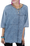 Blue Loose Denim Half Sleeve Top Unishe Wholesale