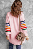 Pink Striped Balloon Sleeve Cardigan