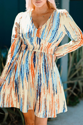 Multicolor Watercolor Printed Long Sleeve Mini Dress