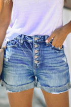 Light Blue High Waist Hemming Jeans Shorts Unishe Wholesale