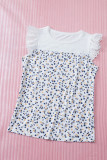 Sky Blue Flutter Shoulder Floral Print Tank Top