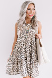 Leopard Print Layered Ruffled Sleeveless Mini Dress