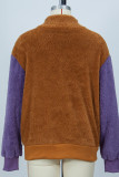 Stand Collar Button Down Color Block Fleece Sweatshirts
