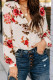 Beige Floral Print V Neck Button Down Blouse