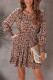 Brown Floral V Neck Long Sleeve Tie Waist Mini Dress