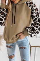 Khaki Leopard Bishop Sleeve Hooded Sweatshirt