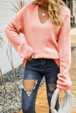 Plain V Neck Knitting Pullover Sweater