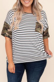 Camo Splicing Striped Plus Size Top