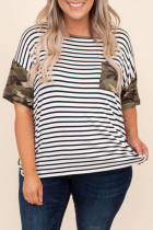 Camo Splicing Striped Plus Size Top