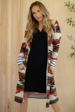 Green Geometric Color Block Open Front Long Cardigan