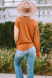 Orange Stripe Color Block Splicing Long Sleeve Henley Top