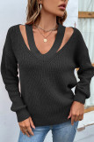 Plain Slope V Neck Pullover Sweaters