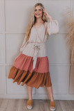 Surplice V Neck Tiered Colorblock Midi Dress