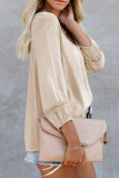 Apricot Solid V Neck Lace Decor Buttons Shirt
