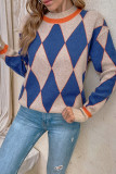 Color Block Diamond Plaid Knit Pullover Sweaters