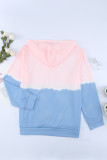 Sky Blue Dip-Dye Colorblock Drawstring Hoodie with Pockets