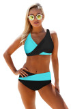 Contrast Color Block Print Wrap V Neck Lace-up Back Bikini