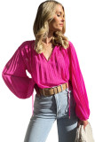 Rose Pleated Bead String Tie V Neck Blouse