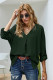 Green V Neck 3/4 Sleeve High Low Hem Shirt