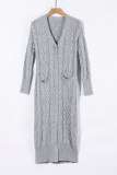 Gray Cable Knit Open Front Long Cardigan