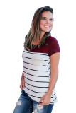 Red Striped Top with Lace Pocket