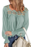 Green Lace Hollow-out Scalloped Neck Blouse