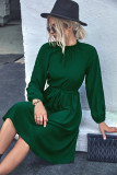 Plain Ruffle Neck Raglan Sleeves High Waist Midi Dress