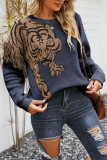Tiger Pattern Tassle Knitting Pullover Sweater