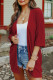 Red Ribbed Open Front Knit Cardigan