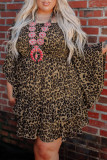 Leopard Print Ruffled Flare Sleeve Plus Size Dress