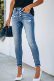 Dark Blue High Waist Distressed Skinny Jeans