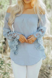 Light Blue Off Shoulder Crochet Hem Top