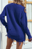 Ripped Raw Edge V Neck Plain Knit Sweaters