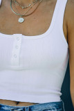 White Ribbed Knit Henley Crop Tank