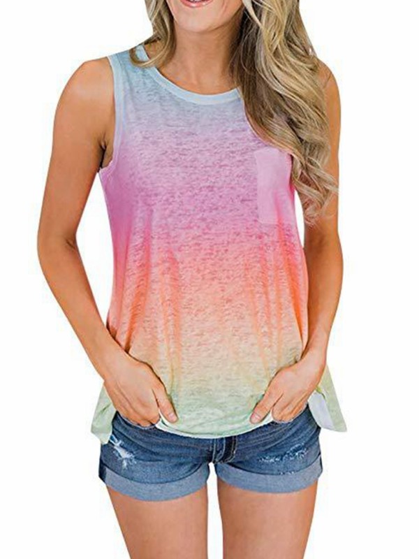 Tie Dye Sleeveless Pocket Style Tank Top