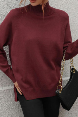 Stand Up Neck Plain Basic Pullover Sweaters