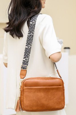 Plain PU Leather Leopard Strap Crossbody Bag MOQ 3pcs