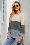 Gray Color Block Netted Texture Pullover Sweater