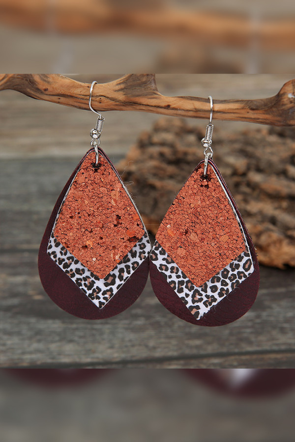 Glitter Leopard PU Earrings MOQ 5PCS