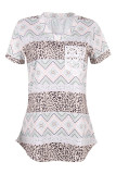 Aztec Leopard Splicing Print Top with Lace Pocket