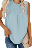 Sky Blue Swiss Dot Smocked Crew Neck Tank