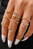 Alloy Chain and Graved Pattern Rings 10pcs Set