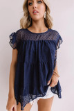 Blue Polka Dot Babydoll Style Flutter Sleeve Top